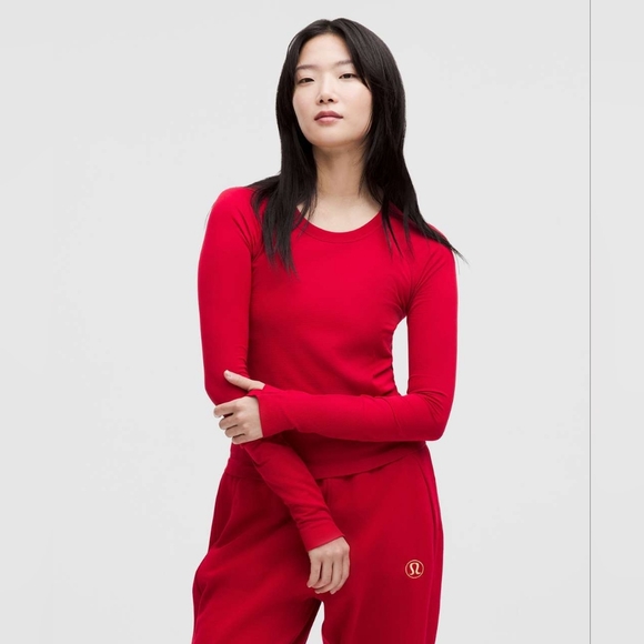 lululemon athletica Tops - Lululemon Lunar New Year Swiftly Tech Long-Sleeve 2.0 *Waist Length Dark Red 2